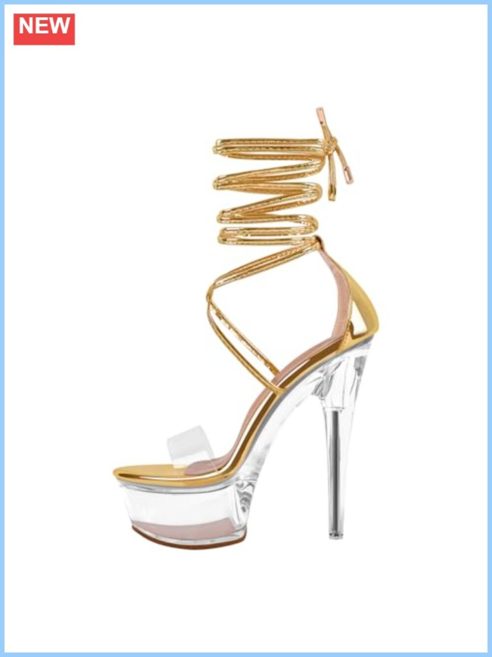 Clear Platform Lace-Up Stiletto Heels Peep Toe Ankle Strap
